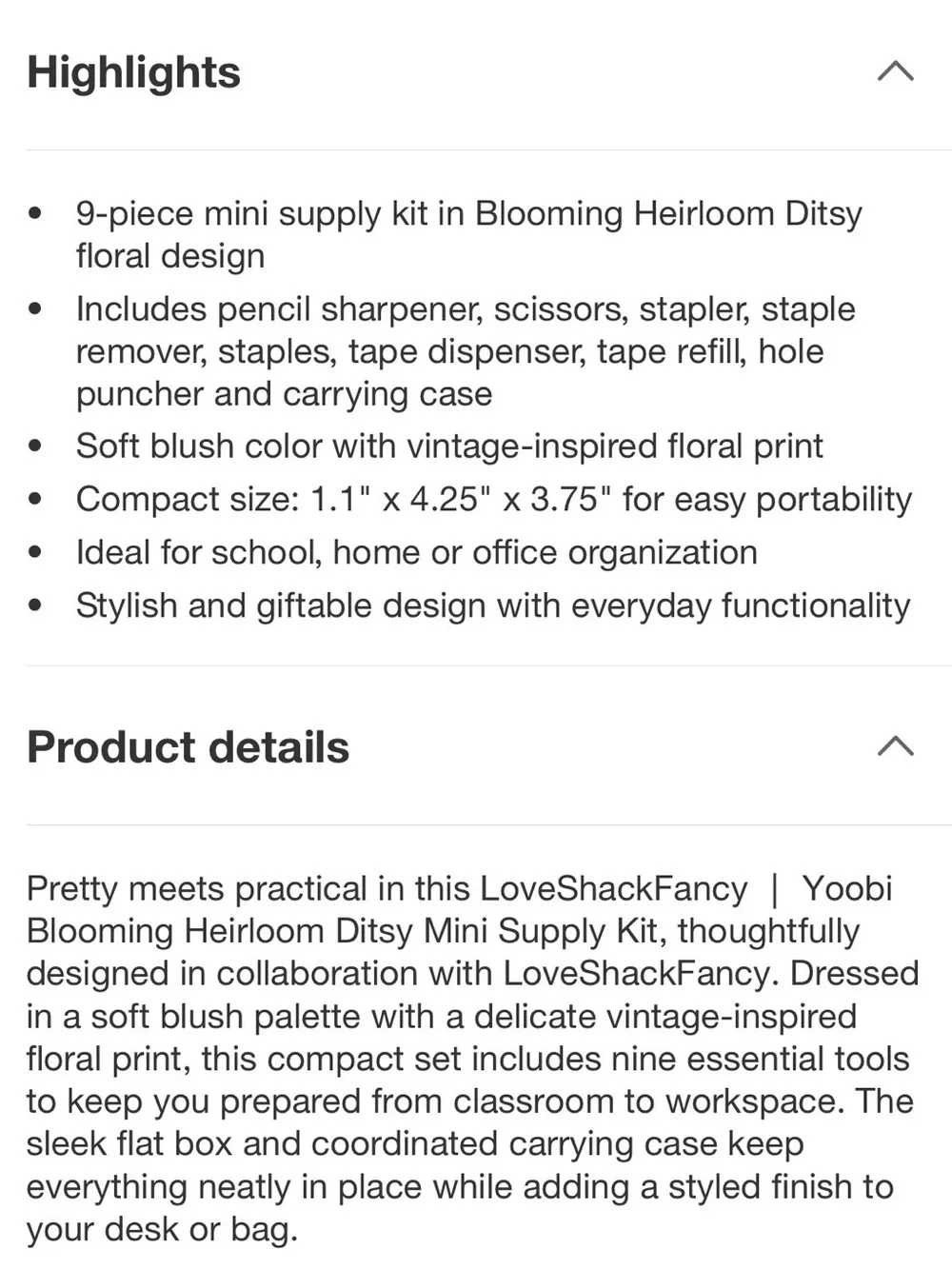 NWT LoveShackFancy x Yoobi Blooming Heirloom Mini Kit